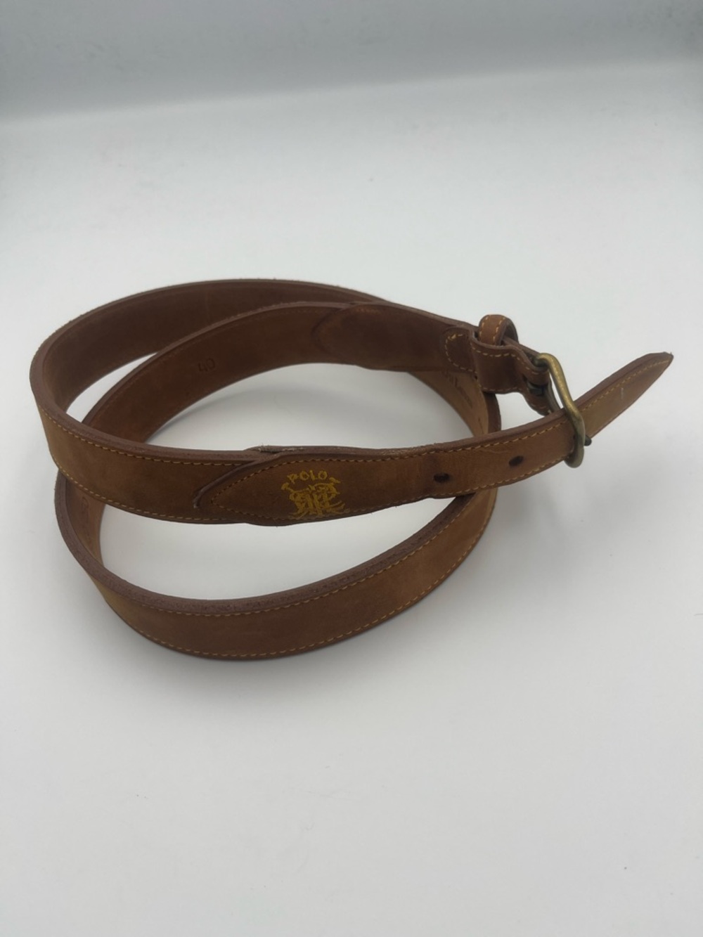 Vintage Ralph Lauren Brown Suede Leather Belt with Brass Buckle 40
